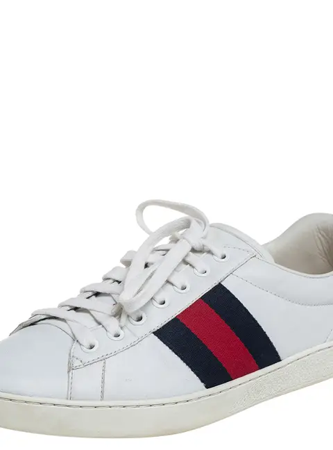 Gucci White Leather  And Python Embossed Leather Ace Low Top Sneakers Size 40