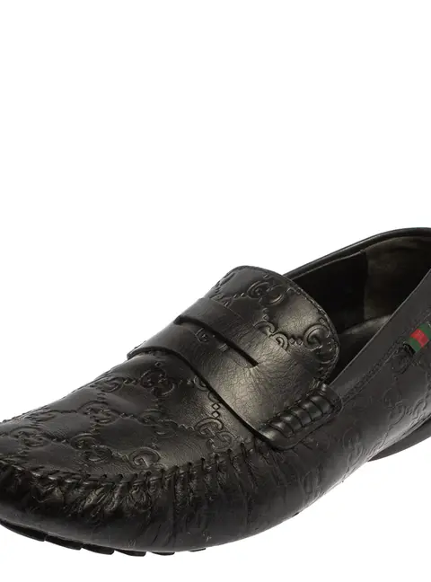 Gucci Black Guccissima Leather Loafers Size 41.5