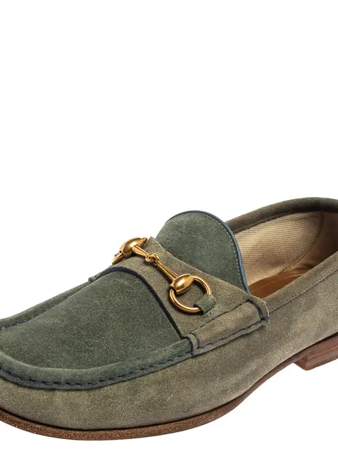 Gucci Blue/Grey Suede Horsebit  Slip on Loafers Size 42