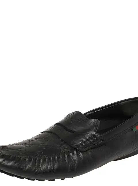 Gucci Black Guccissima Leather Penny Slip On Loafers Size 41.5