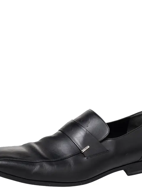 Gucci Black Leather Slip On Loafers Size 45