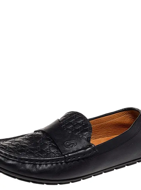 Gucci Black Microguccissima Leather Slip On Loafers Size 37.5