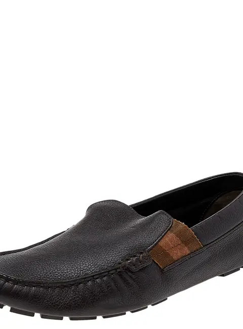 Gucci Brown Leather Web Slip On Loafers Size 41.5