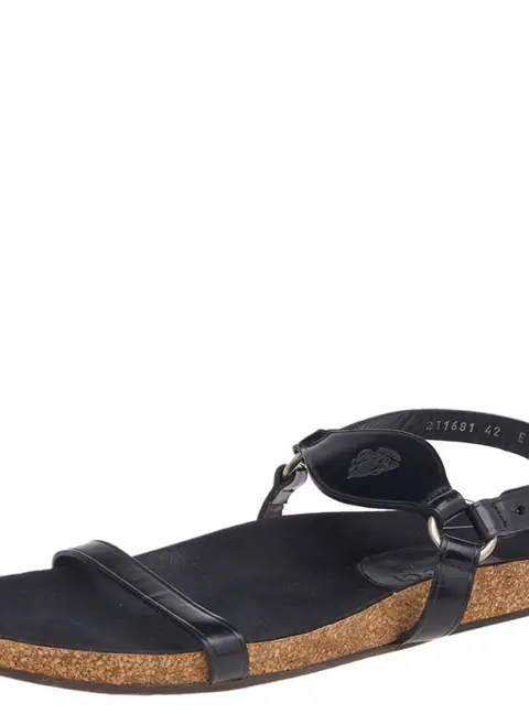 Gucci Black Leather Hysteria Flat Sandals Size 42