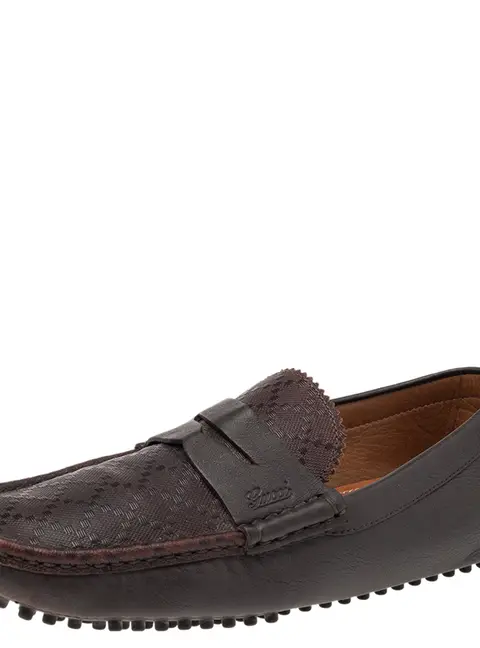 Gucci Brown Diamante Leather Leather Penny Slip On Loafers Size 41