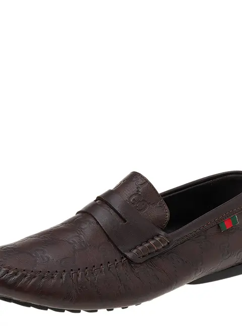 Gucci Brown Guccissima Leather Slip On Penny Loafers Size 40.5