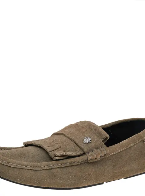 Gucci Grey Suede Fringe Slip On Loafers Size 43.1
