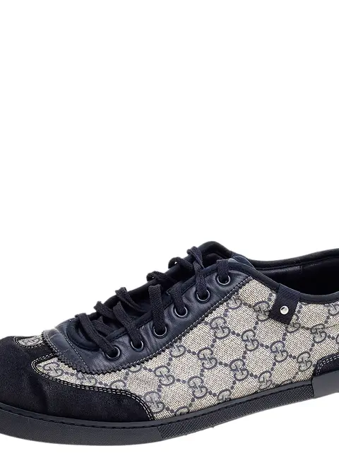 Gucci Beige/Black Coated Canvas And Leather Low Top Sneakers Size 44