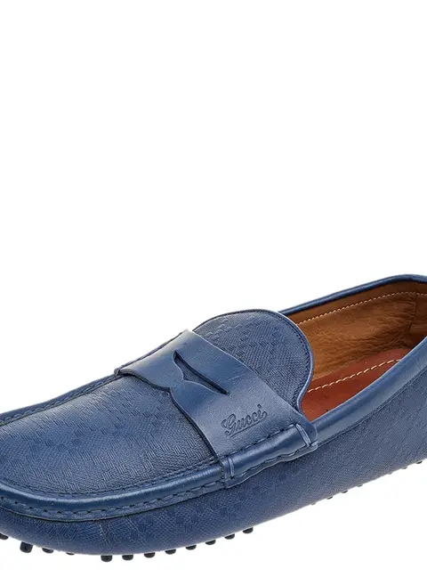 Gucci Blue Leather Slip On Loafers Size 40.5