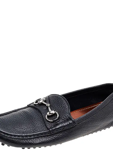 Gucci Black Leather Horsebit Slip On Loafers Size 41
