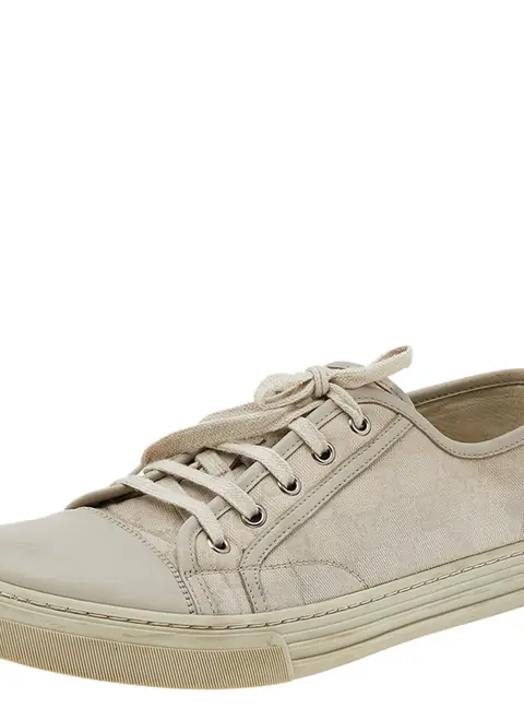 Gucci Off-white Leather And GG Canvas Low Top Sneakers Size 43