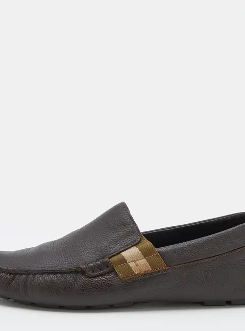 Gucci Dark Brown Leather Web Detail Slip On Loafers Size 40