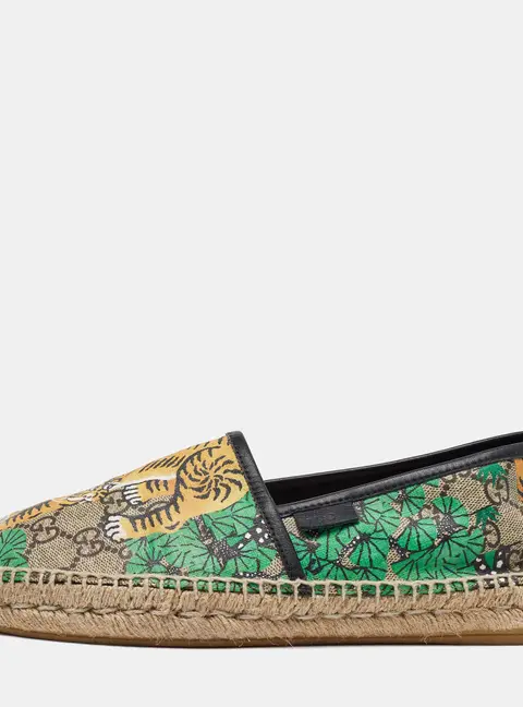 Gucci Multicolor Bengal Tiger Print Supreme Canvas and Leather Pilar Espadrille Loafers Size 40.5