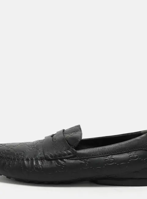 Gucci Black Guccissima Leather Penny Loafers Size 40.5
