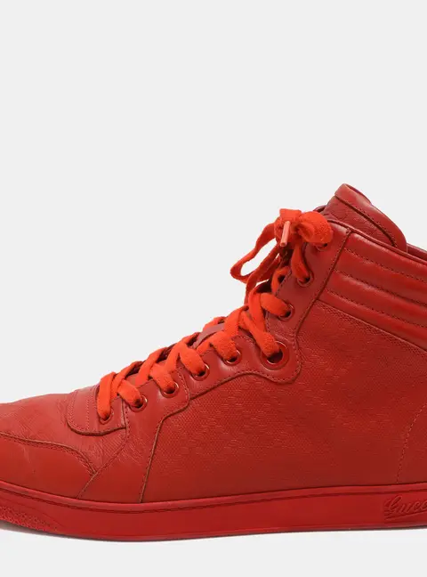 Gucci Red Diamante Leather High Top Sneakers Size 42