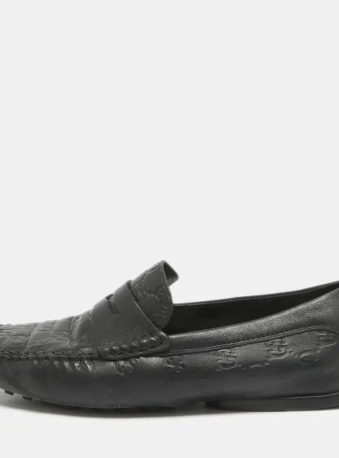Gucci Black Guccissima Leather Penny Slip On Loafers Size 42.5