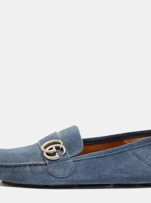 Gucci Blue Suede Double G Slip On Loafers Size 41
