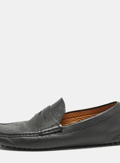 Gucci Black Diamante Leather Driver Loafers Size 42