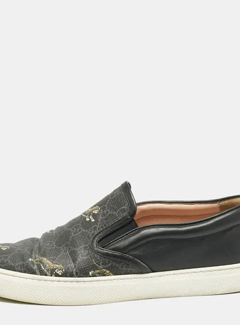 Gucci Black GG Supreme Canvas Tiger Print Dublin Sneakers Size 43