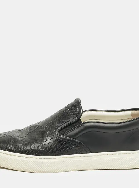 Gucci Black GG Embossed Leather Slip On Sneakers Size 42.5