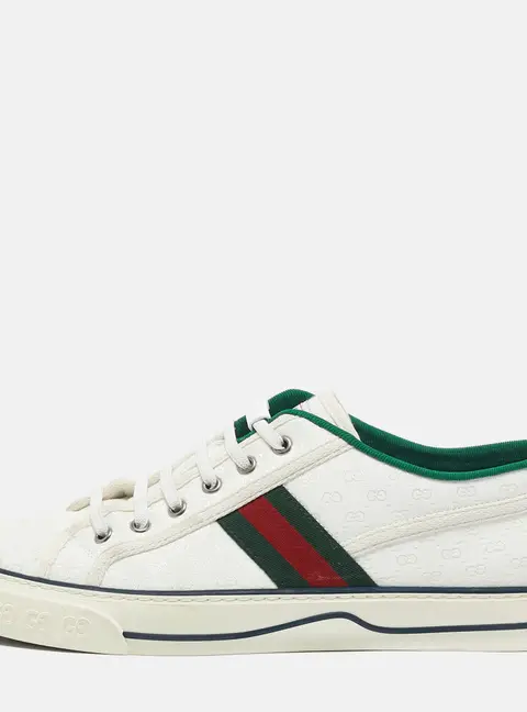 Gucci White Mini GG Jacquard Fabric Tennis 1977 Low Top Sneakers Size 43