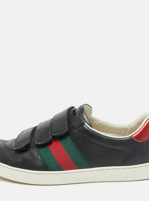 Gucci Black Leather Web Low Top Velcro Sneakers Size 43