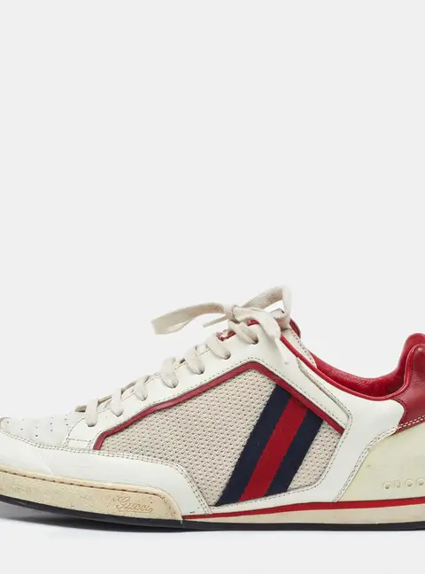 Gucci Red/White Leather and Mesh Tennis 83 Low Top Sneakers Size 40