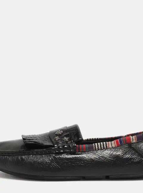 Gucci Black Patent Leather Hysteria Fringe Loafers Size 43.5