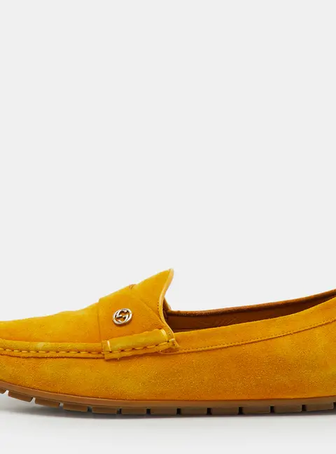 Gucci Yellow Suede Interlocking G Slip On Driving Loafers Size 41.5