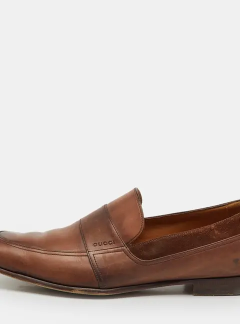 Gucci Brown Leather and Suede Slip On Penny Loafers Size 41