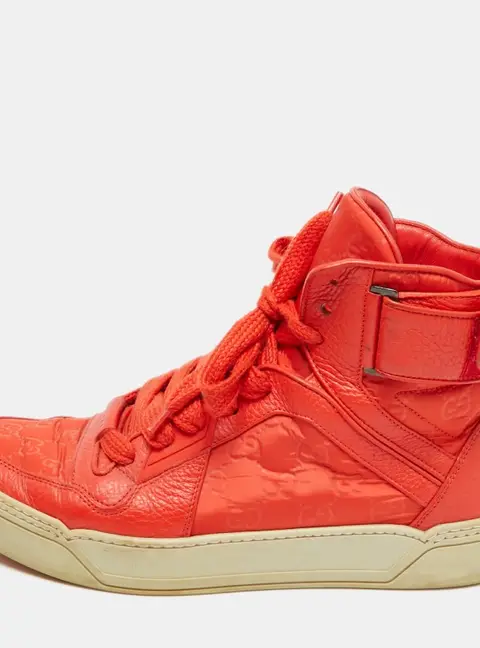 Gucci Guccissima Size 43.5 Red GG Nylon and Leather High Top Sneakers