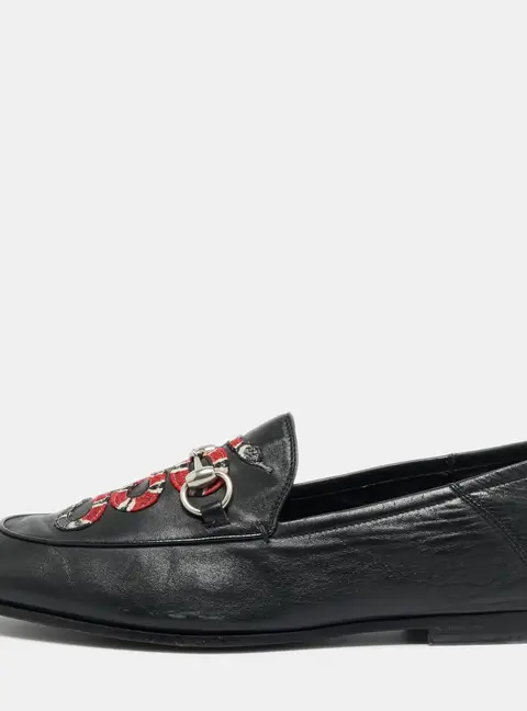 Gucci Jordaan Size 42 Black Leather Brixton Horsebit Slip On Loafers
