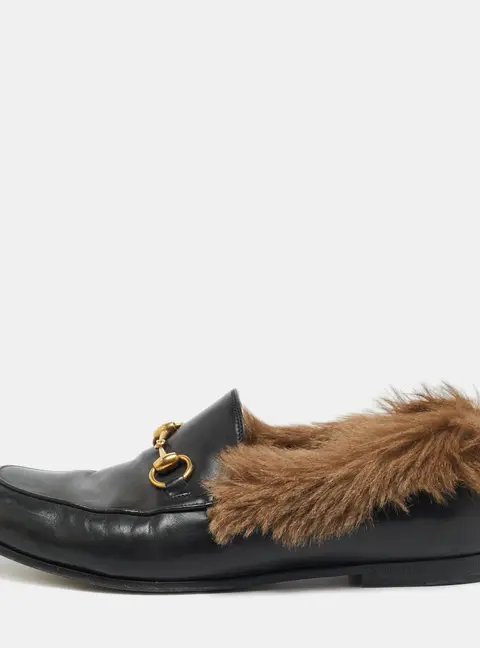 Gucci Princetown Size 42.5 Black Leather and Mink Fur Loafers