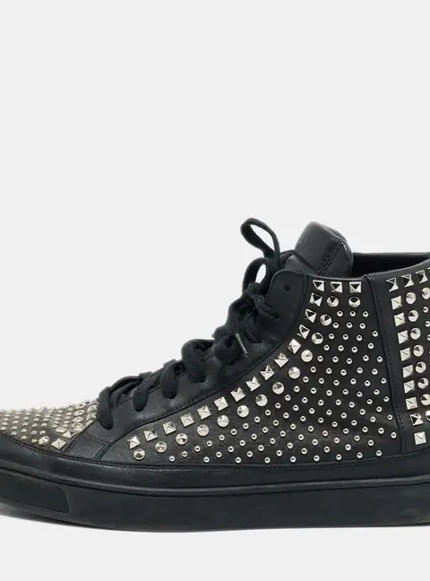 Gucci Studded Size 43.5 Black Leather High Top Sneakers
