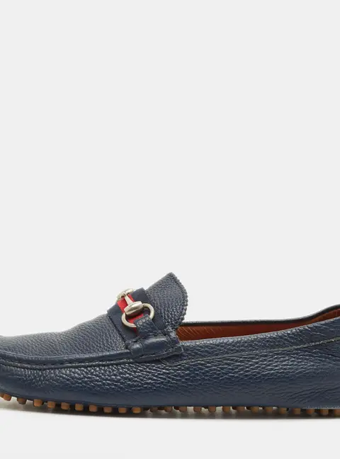 Gucci Horsebit Size 41.5 Navy Blue Leather Driver Loafers