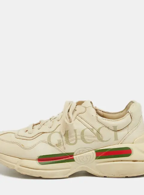 Gucci Rhyton Size 42 Cream Leather Lace Up Sneakers