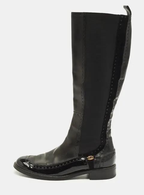 Gucci Size 39 Black Elastic and Leather Knee Length Boots
