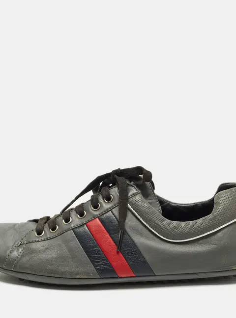 Gucci GG Web Size 43 Grey Leather Driver Low Top Sneakers