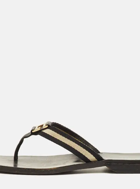Gucci Vintage Size 38 Black/White Web Tape Logo Flat Thong Sandals