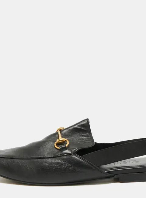 Gucci Horsebit Size 43.5 Black Leather Slingback Mules