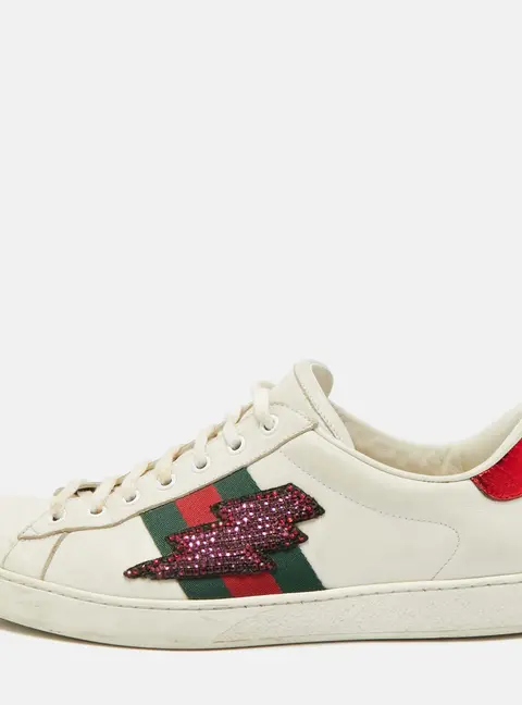 Gucci Ace Size 44  White Leather Disney 3 Little Pigs Embroidered Low Top Sneakers