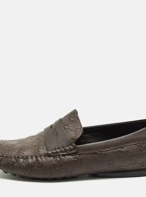 Gucci GG Interlock Size 43 Brown Leather Loafers