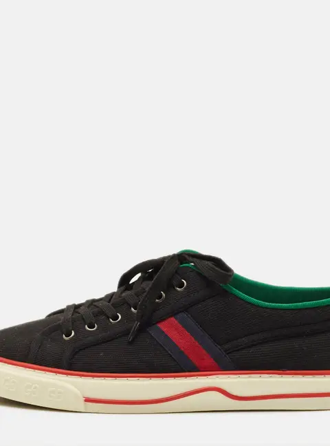 Gucci Tennis 1977 Size 45 Black Canvas Lace Up Sneakers