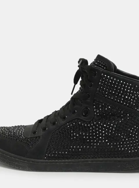 Gucci Coda Size 39.5 Black Crystals and Satin High Top Sneakers