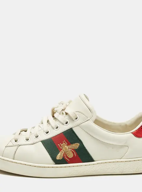 Gucci Ace Size 41.5 White Leather and Python Embossed Leather Lace Up Sneakers