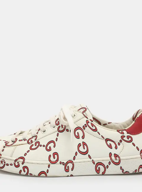 Gucci Ace GG Print Size 40 White Leather Low Top Sneakers
