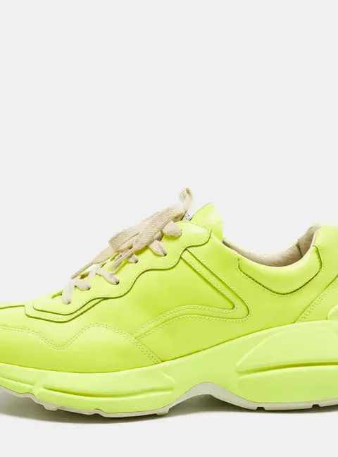 Gucci Rhyton Size 42 Noen Green Leather Lace Up Sneakers