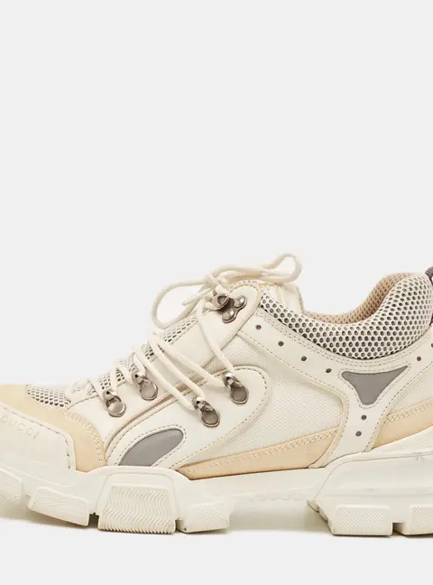 Gucci Flashtrek Size 40 White/Beige Leather, Mesh and Suede Lace Up Sneakers