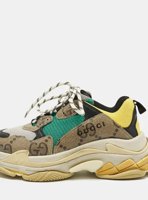 Gucci X Balenciaga Triple S Size 41 Multicolor GG Canvas and Mesh Lace Up Sneakers