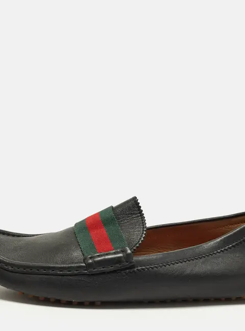 Gucci Web Size 43 Black Leather Slip On Driver Loafers
